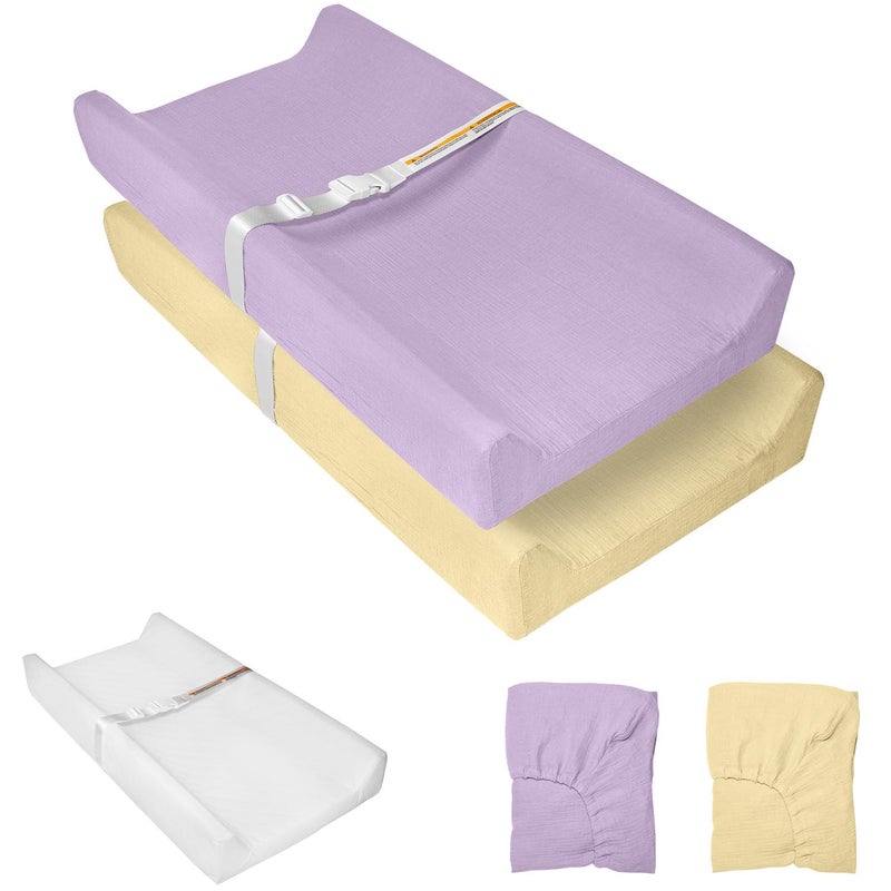 JVEOO Muslin Baby Changing Pad, 2 Pack Muslin Soft Cotton Covers & Waterproof Lining Foam Diaper Changing Table Pad 32" x 16.6" Mat for Dressers - Image 1